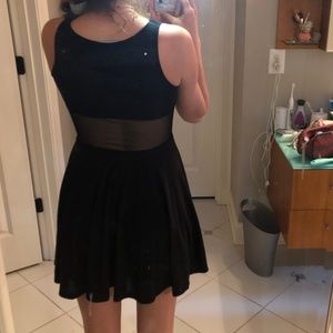 short black dress with mesh back and sides